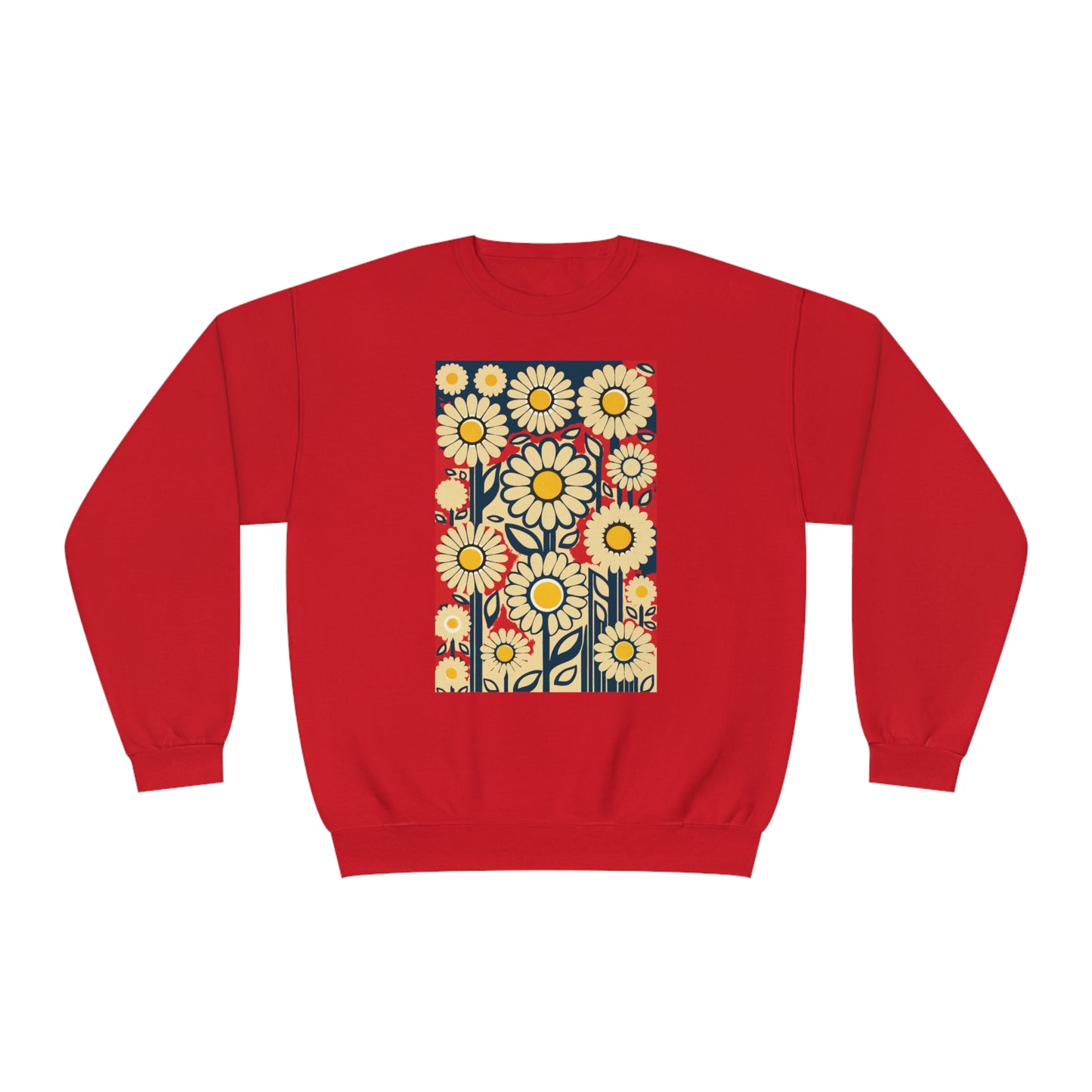 Unisex NuBlend® Crewneck Sweatshirt Patriotic Daisies on Red (17 color choices)