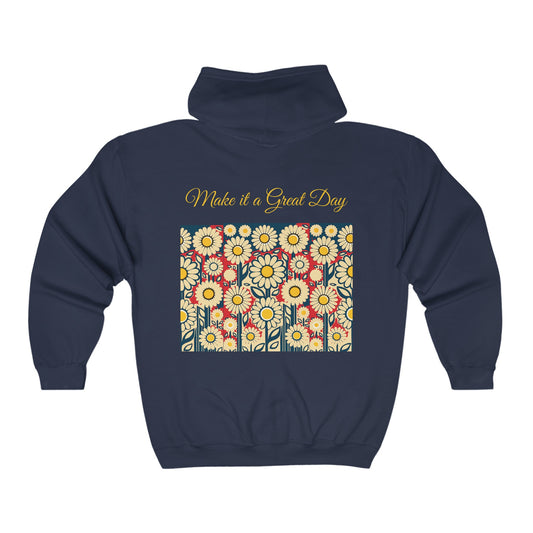 Unisex Heavy Blend™ Full Zip Hooded Sweatshirt Patriotic Daisies on back in 6 colors