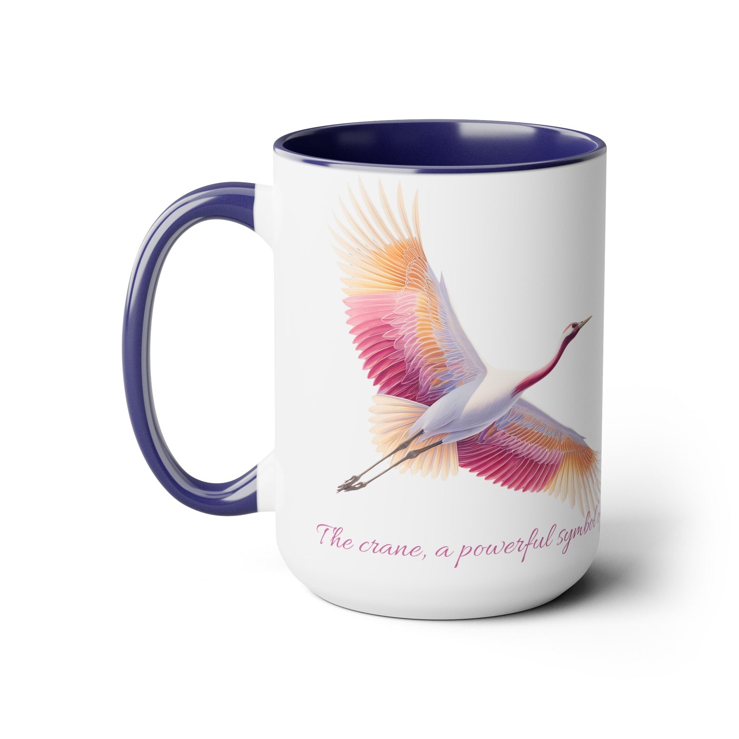 Two-Tone Coffee Mugs, 15oz Crane in pink white and gold