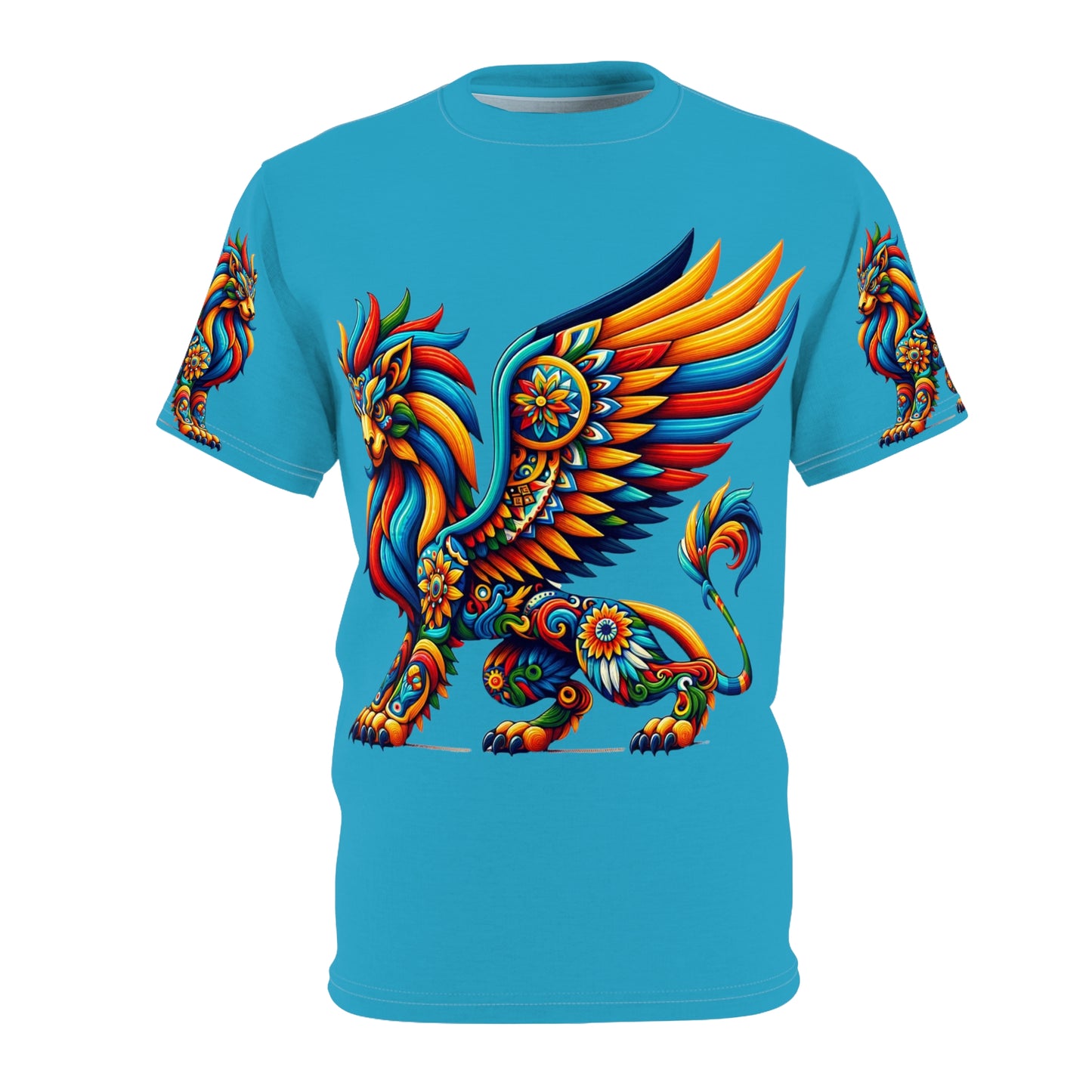 T-Shirt Lion Griffin Alebrije turquoise w/sleeve graphics