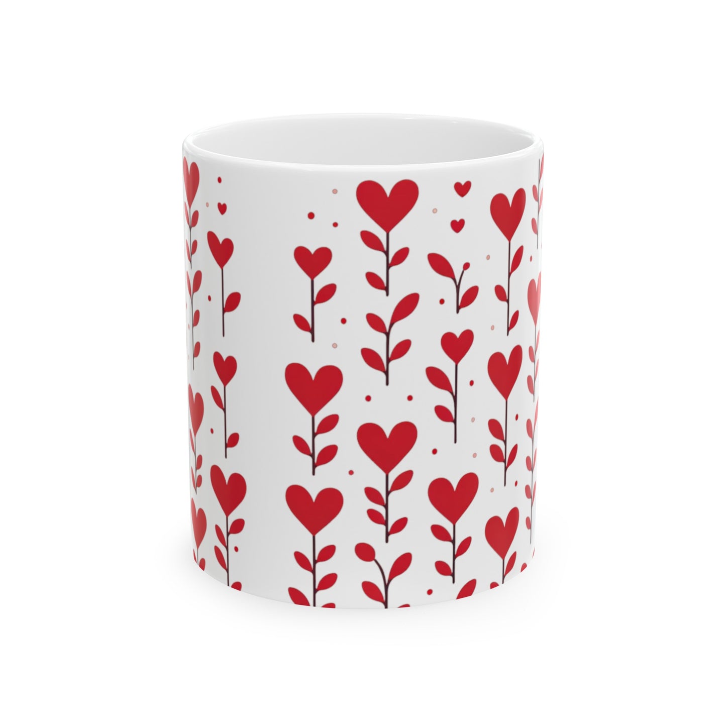 Ceramic Mug 11oz Red Hearts and Leaves