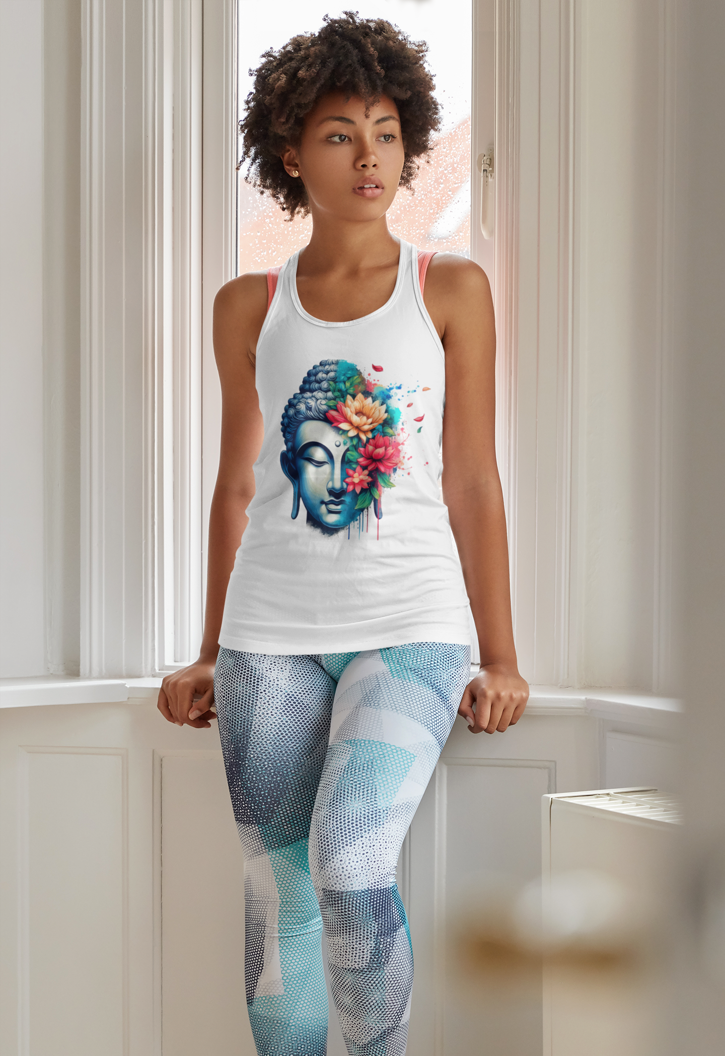 Women's Ideal Racerback Tank, Buddha Head, Three Things