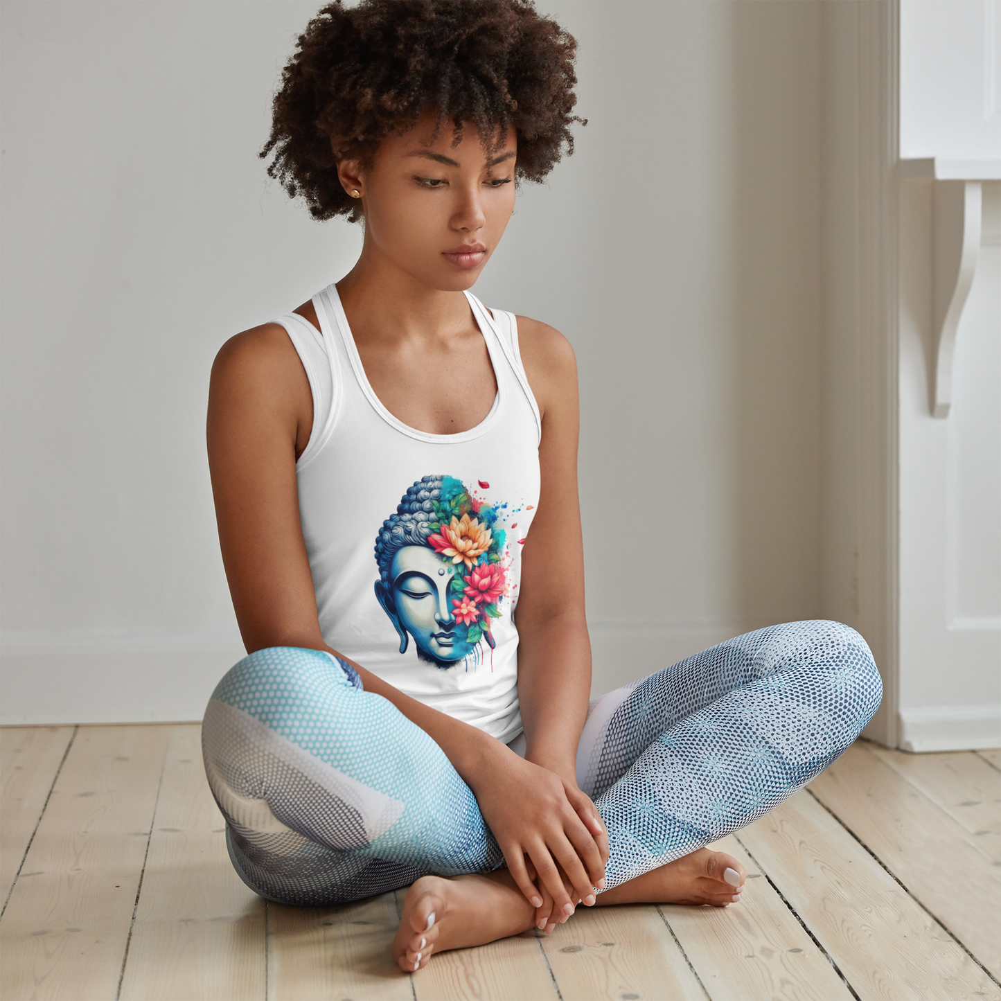 Women's Ideal Racerback Tank, Buddha Head, Three Things