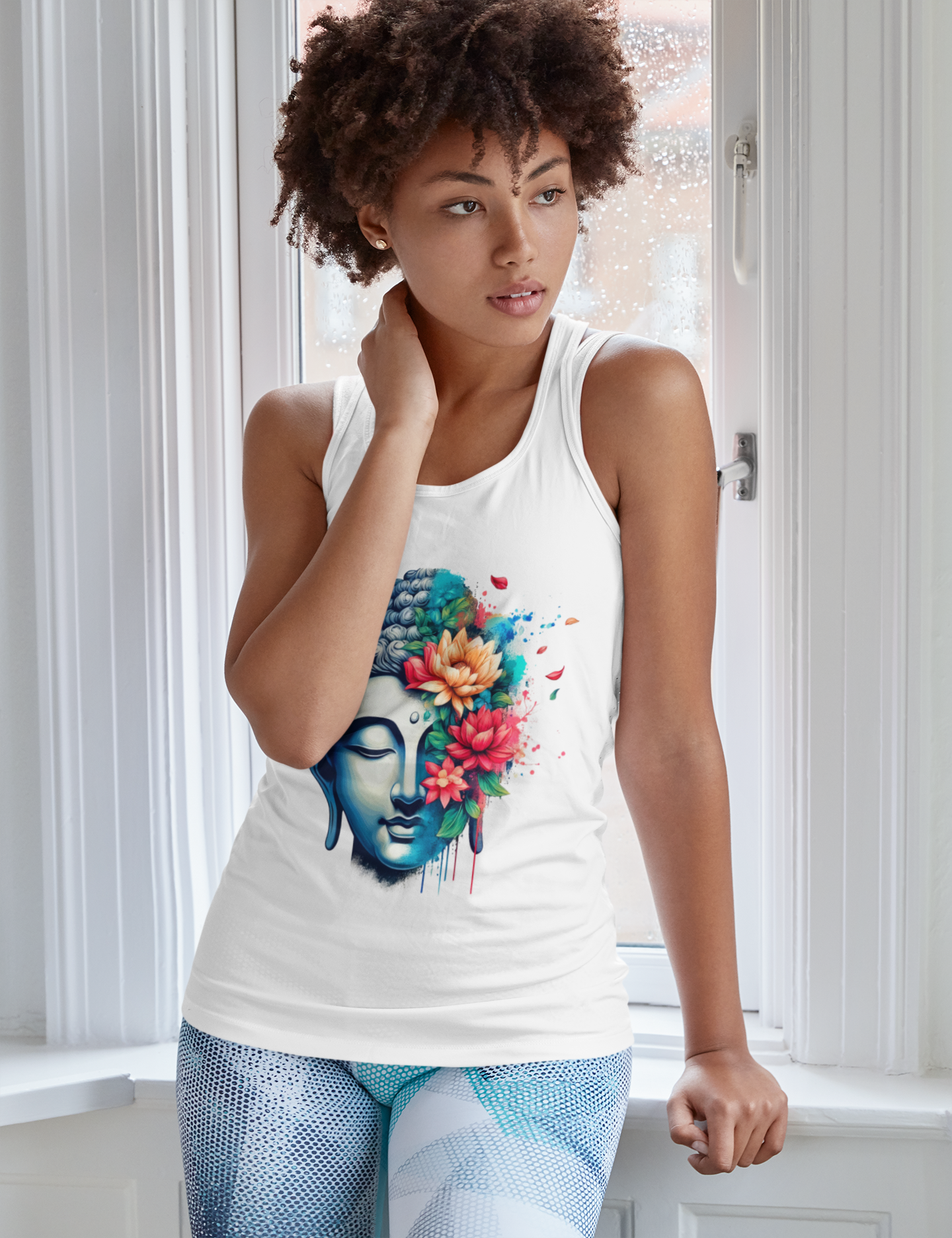 Women's Ideal Racerback Tank, Buddha Head, Three Things